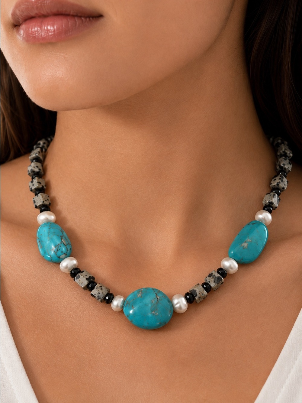 Southwestern Sterling Silver Turquoise Jasper Gemstone Necklace Custom Made